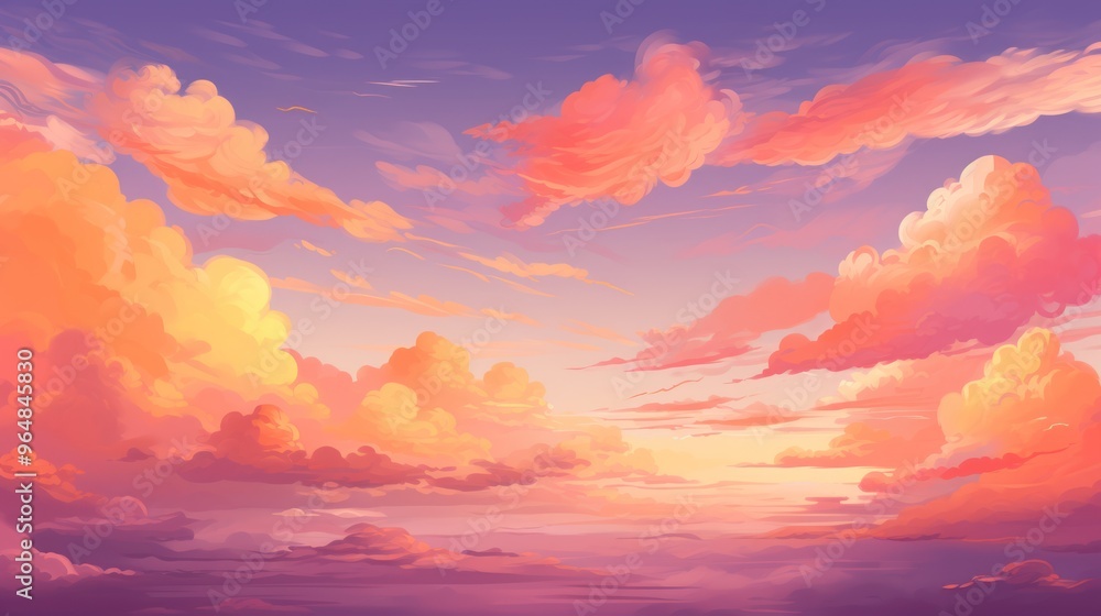 Golden Sunset, Vibrant Sky. Majestic Cloudscape with Warm Hues. Serene and Peaceful Atmosphere Golden Sunset, Vibrant Sky. Majestic Cloudscape with Warm Hues. Serene and Peaceful Atmosphere