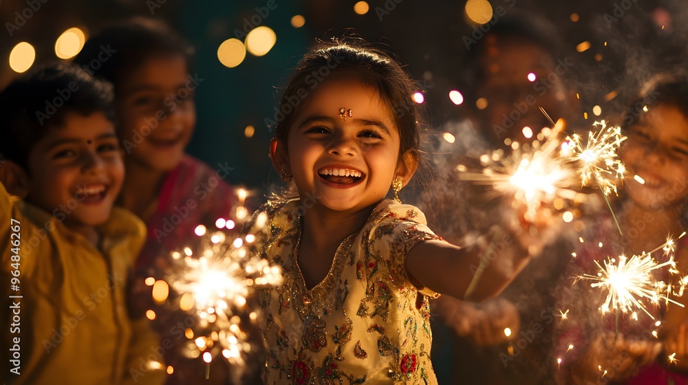 A Little Girl Smiles Brightly While Holding Sparkler A Little Girl Smiles Brightly While Holding Sparkler