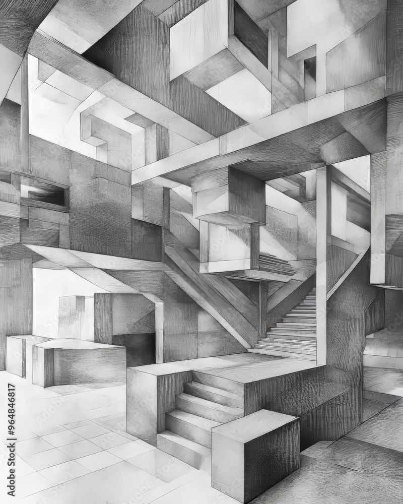 The abstract line art illustration features a perspective view of an architectural design The abstract line art illustration features a perspective view of an architectural design