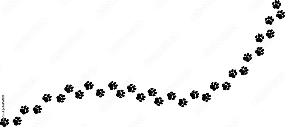 A path of paw prints of pets, dog or cat drawn in grunge style. Vector illustration drawn with charcoal, chalk or pencil. A path of paw prints of pets, dog or cat drawn in grunge style. Vector illustration drawn with charcoal, chalk or pencil.