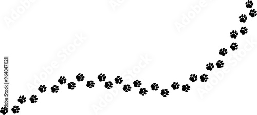  A path of paw prints of pets, dog or cat drawn in grunge style.  Vector illustration drawn with charcoal, chalk or pencil.