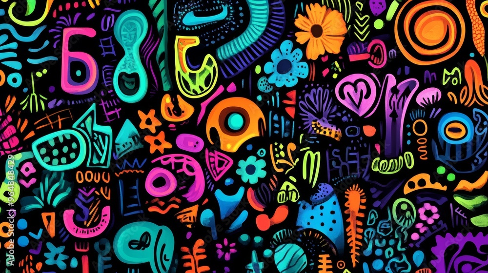 Illustration featuring a contemporary curved pattern adorned with diverse fractals to enhance a festive theme Illustration featuring a contemporary curved pattern adorned with diverse fractals to enhance a festive theme