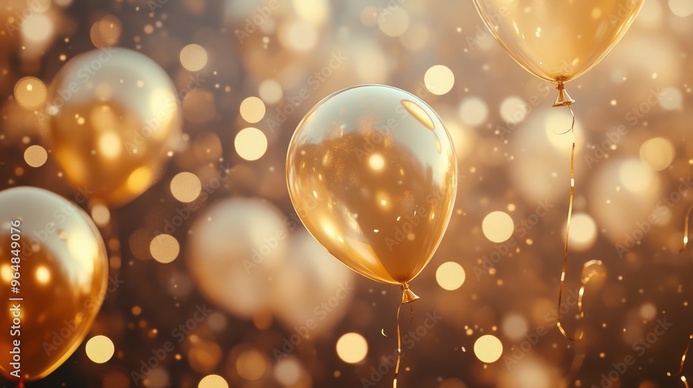 Balloons with gold blurred light. Balloons background Balloons with gold blurred light. Balloons background