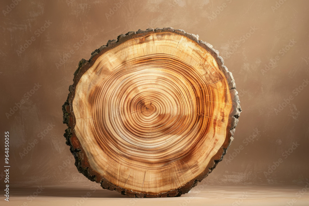 Tree trunk cut. annual rings. front view. brown background. ultra photorealistic. Tree trunk cut. annual rings. front view. brown background. ultra photorealistic.