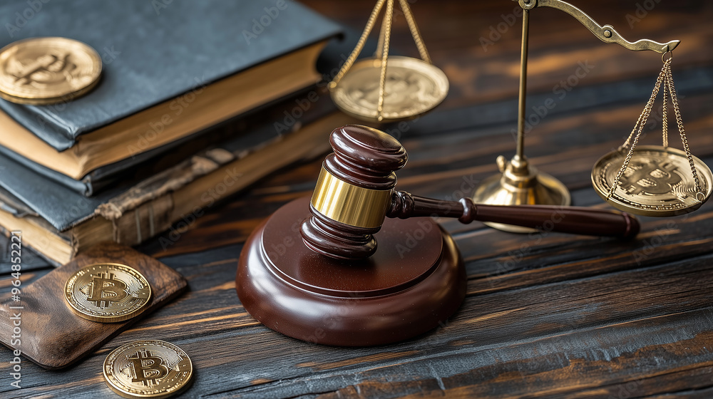 Cryptocurrency and the Law: Gavel, Books, and Scales of Justice with Bitcoin Cryptocurrency and the Law: Gavel, Books, and Scales of Justice with Bitcoin