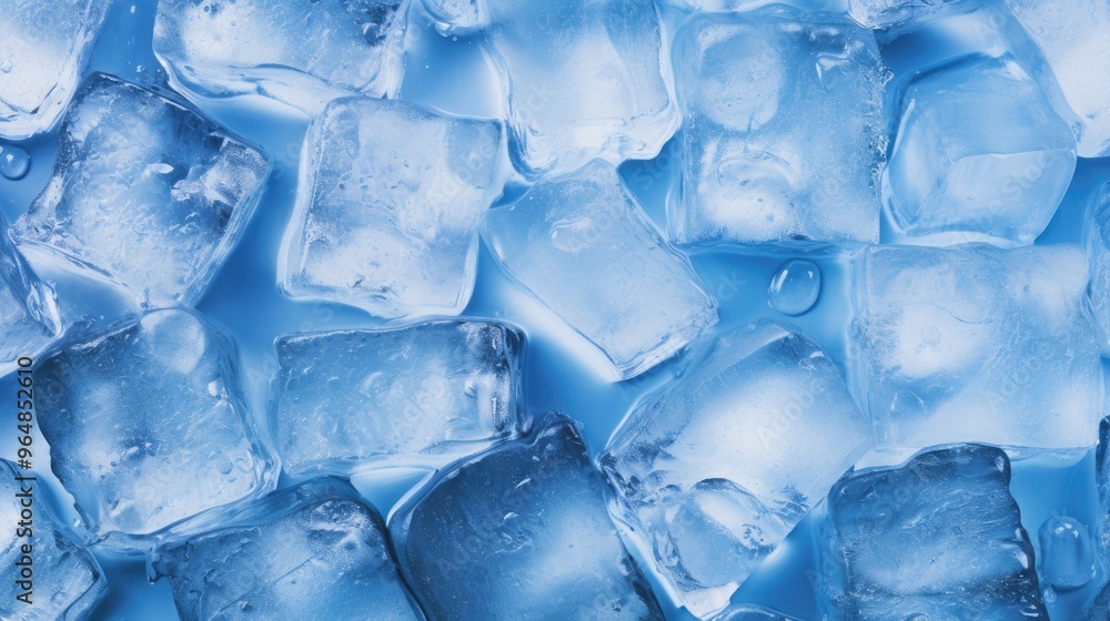 Full screen blue ice cube crystals with selective focus. Frozen water in block form. Illustration for cover, card, postcard, interior design, advertising, marketing or presentation. Full screen blue ice cube crystals with selective focus. Frozen water in block form. Illustration for cover, card, postcard, interior design, advertising, marketing or presentation.