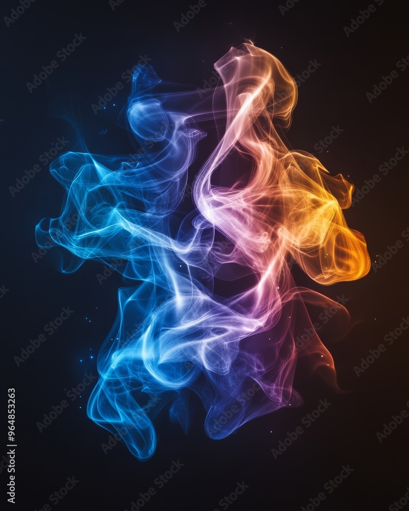 Illustration of a motion background with an abstract multicolored design on a black background featuring elegant lines and a blurred effect Illustration of a motion background with an abstract multicolored design on a black background featuring elegant lines and a blurred effect