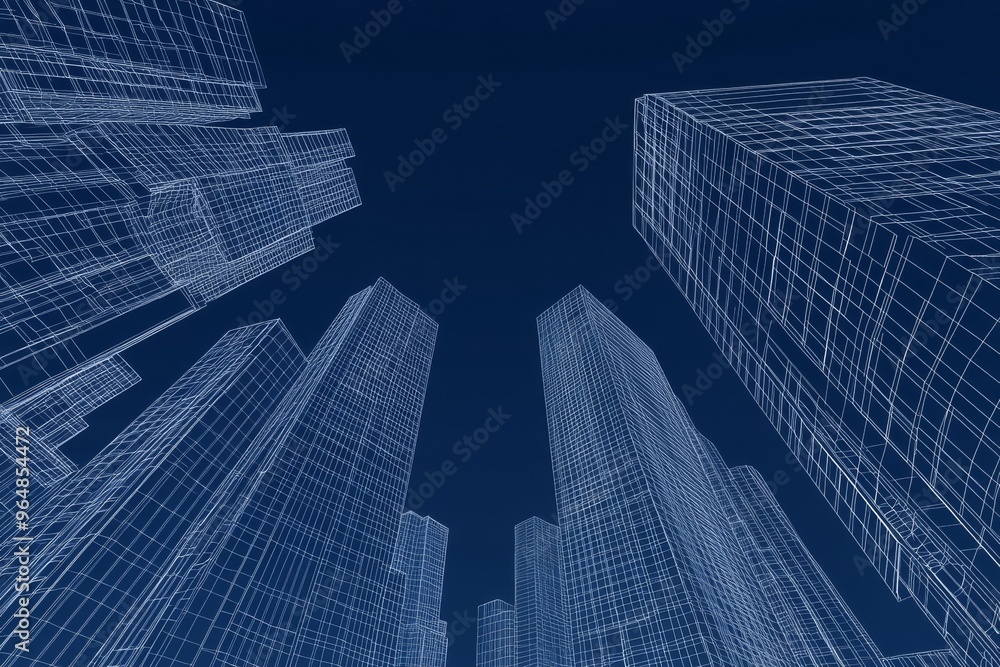 Fototapeta premium A dark background is paired with an abstract illustration of skyscrapers