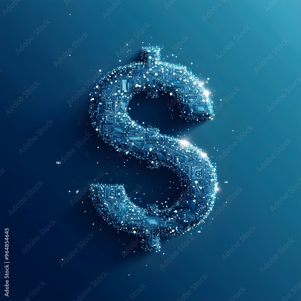 Elegant dollar symbol floating on a clear, sky blue background Elegant dollar symbol floating on a clear, sky blue background