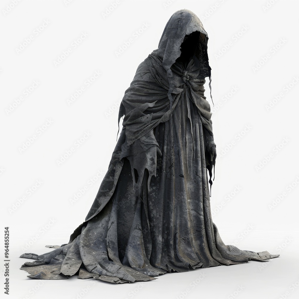 A mysterious figure draped in dark robes, evoking an eerie and enchanting atmosphere of the unknown. A mysterious figure draped in dark robes, evoking an eerie and enchanting atmosphere of the unknown.