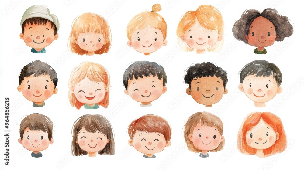 Cute cartoon human faces collection on white background. Cartoon faces set Cute cartoon human faces collection on white background. Cartoon faces set