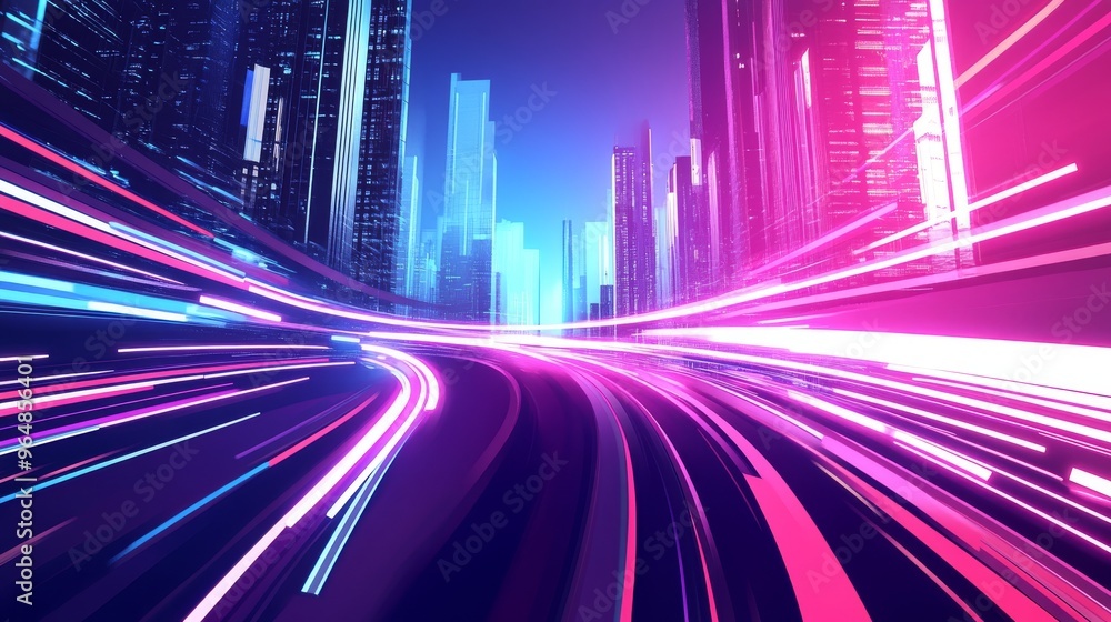 Illustration of motion speed effects in a vibrant city nightlife scene Illustration of motion speed effects in a vibrant city nightlife scene