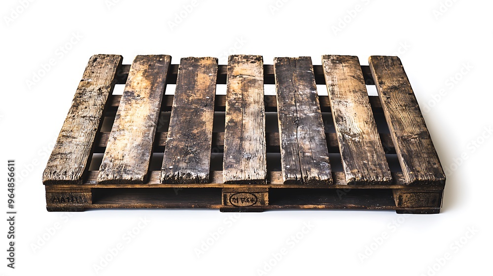 A rustic wooden pallet isolated on a pristine white background. A rustic wooden pallet isolated on a pristine white background.