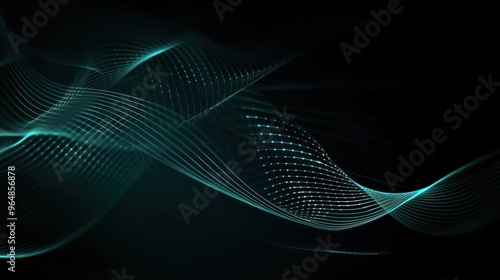 Abstract Turquoise Waves on Black Background