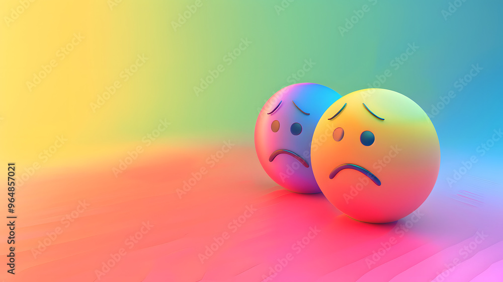 Sad eyes and mouth emoji expression on rainbow background Sad eyes and mouth emoji expression on rainbow background