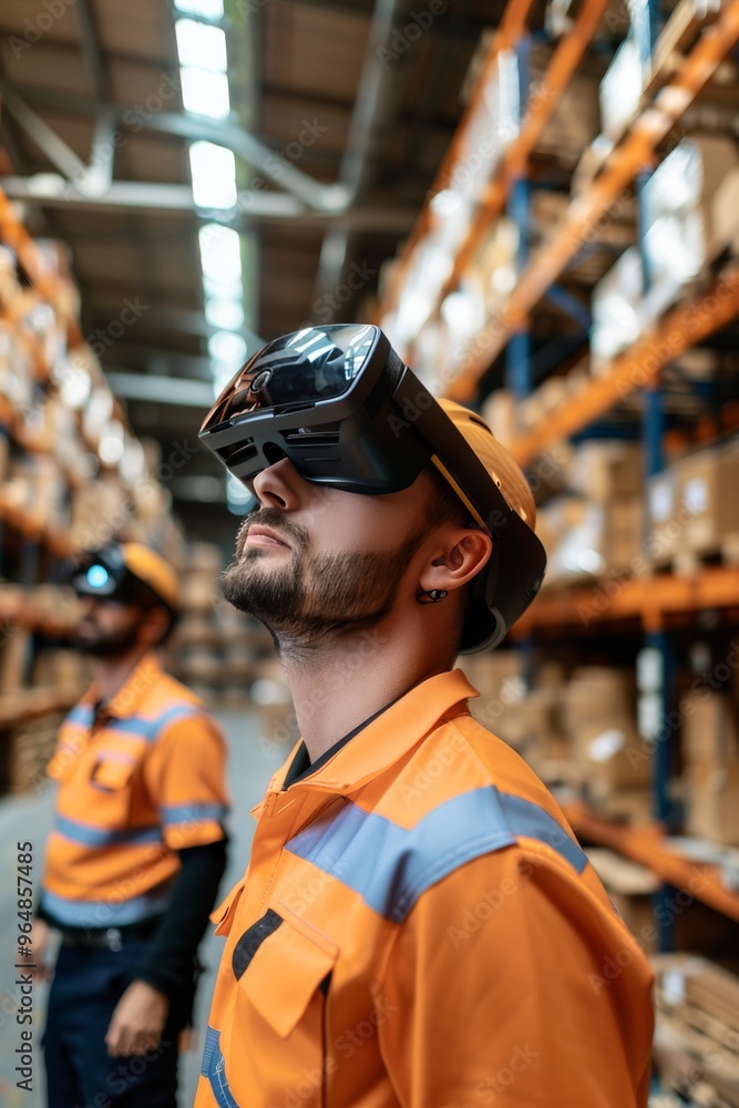 Warehouse workers wearing AR glasses, receiving real-time picking instructions, boosting fulfillment Warehouse workers wearing AR glasses, receiving real-time picking instructions, boosting fulfillment