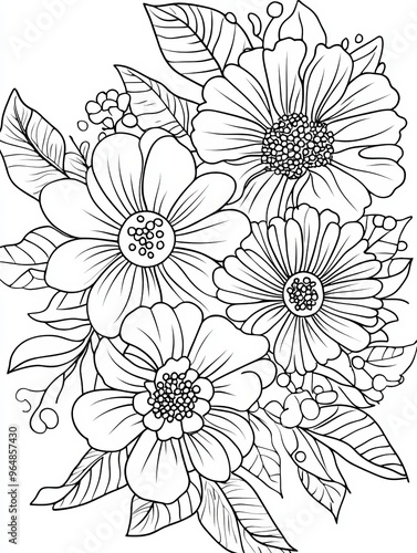 Wallpaper Mural Design elements of line art are featured in this floral nature pattern illustration Torontodigital.ca