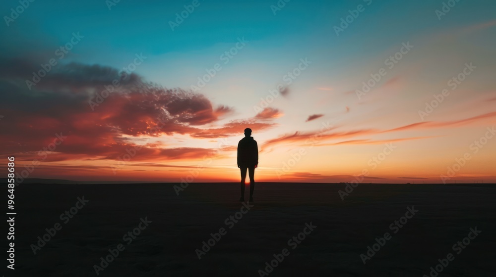 Silhouette of a Person Watching the Sunset Silhouette of a Person Watching the Sunset