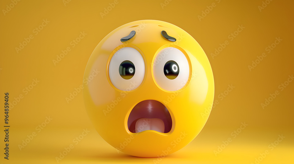 Fototapeta premium Shocked eyes and mouth emoji expression on yellow background