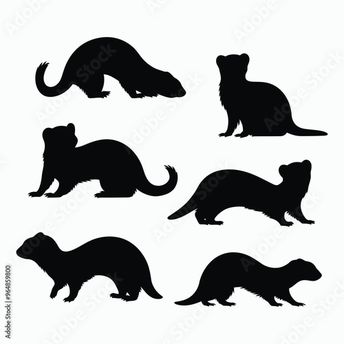 Ferret Silhouette Vector Bundle Animals Illustration Template