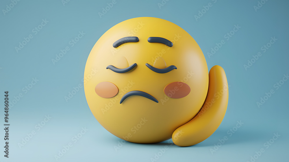 Sleepy eyes and mouth emoji expression on blue background Sleepy eyes and mouth emoji expression on blue background