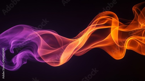 The flowing smoke is illustrated in orange and purple hues against a dark backdrop, creating an ink effect that is visually striking