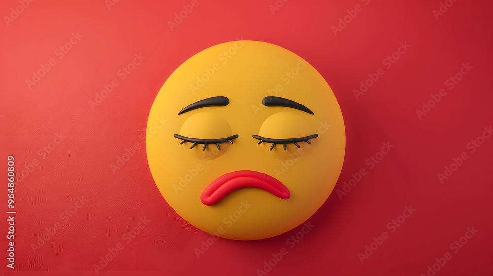 Sleepy eyes and mouth emoji expression on red background Sleepy eyes and mouth emoji expression on red background