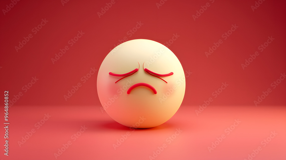 Sleepy eyes and mouth emoji expression on red background Sleepy eyes and mouth emoji expression on red background