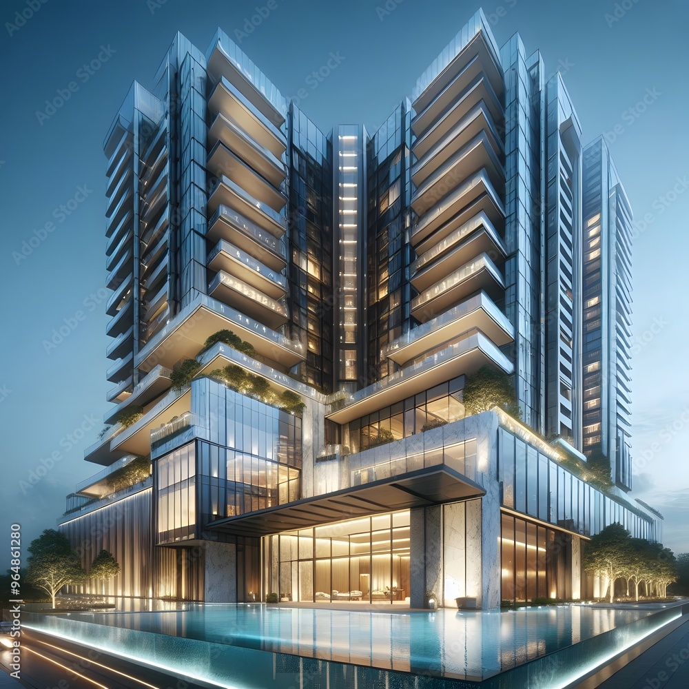 Fototapeta premium modern skyscraper office building at night