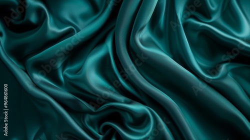 Dark Teal Green Silk Satin with Luxurious Folds and Design Space"