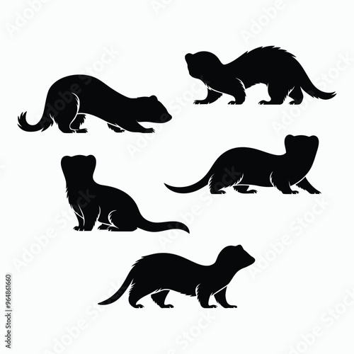 Ferret Silhouette Vector Bundle Animals Illustration Template