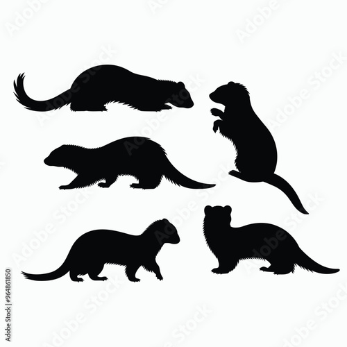Ferret Silhouette Vector Bundle Animals Illustration Template