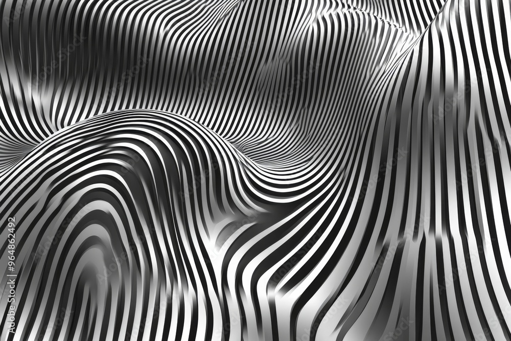 Line art illustration featuring wavy black stripes with halftone thin lines suitable for backgrounds Line art illustration featuring wavy black stripes with halftone thin lines suitable for backgrounds