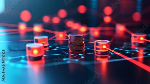 Digital supply chain flow, abstract nodes and connections, 3D illustration