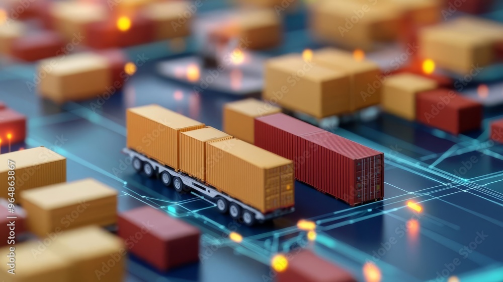 Digital twin of a supply chain network visualized in a virtual environment, digital logistics strategy Digital twin of a supply chain network visualized in a virtual environment, digital logistics strategy