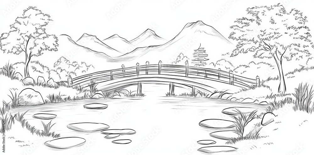 Fototapeta premium An illustration depicting a temple and a lake at a notable landmark
