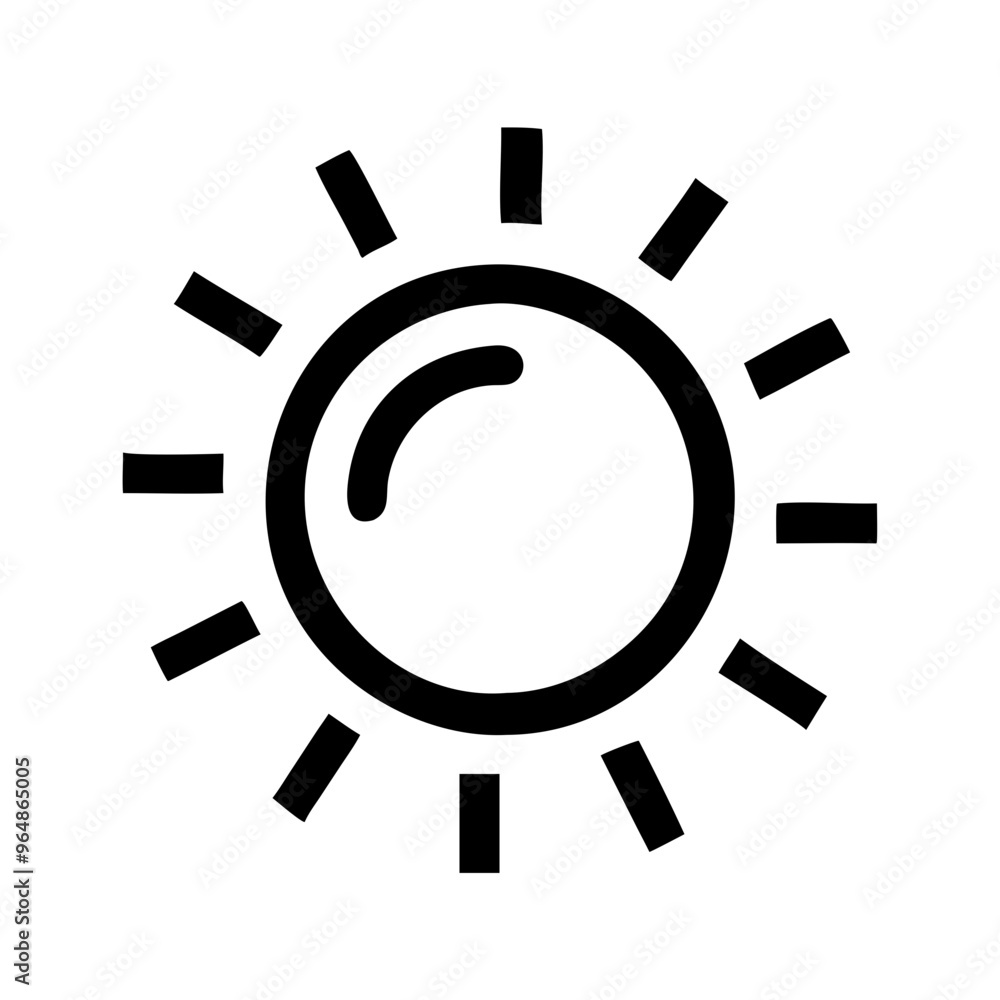 Sun symbol with rays representing energy and warmth, black and white design Sun symbol with rays representing energy and warmth, black and white design