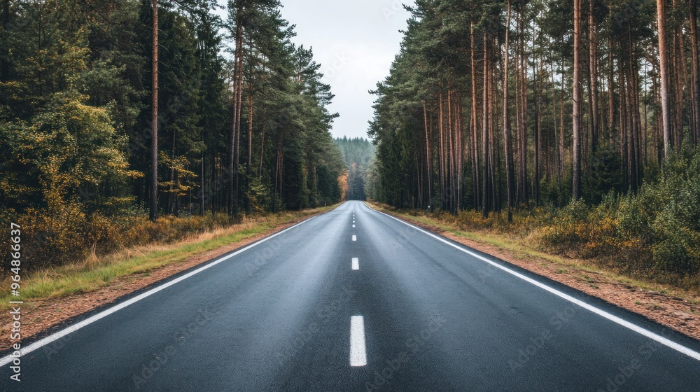 Naklejka premium Empty Road Through a Forest