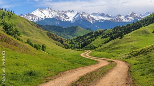 Mountain Road Through Green Valley