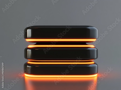 Modern black cube with glowing orange lines against a dark background at nigh...