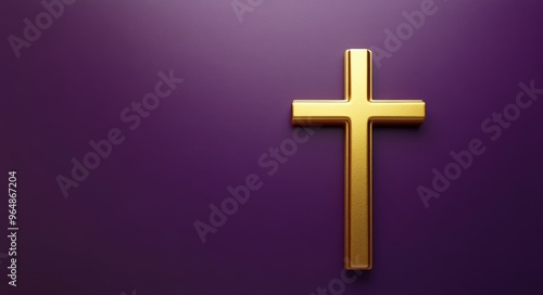 A golden cross on a rich purple background symbolizing faith and spirituality