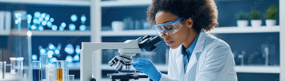 A focused scientist examining samples under a microscope in a modern laboratory setting, showcasing advanced research techniques. A focused scientist examining samples under a microscope in a modern laboratory setting, showcasing advanced research techniques.