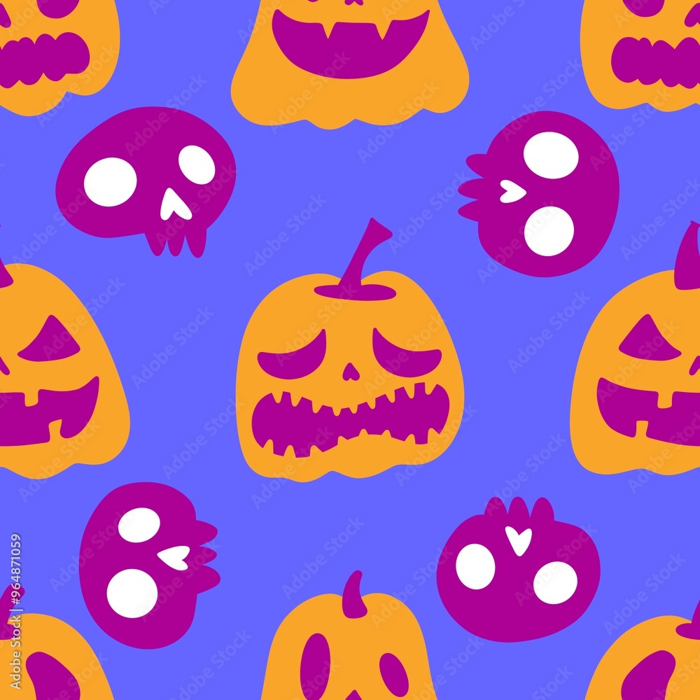 Halloween cute pumpkins seamless monsters pattern for wrapping paper and fabric Halloween cute pumpkins seamless monsters pattern for wrapping paper and fabric