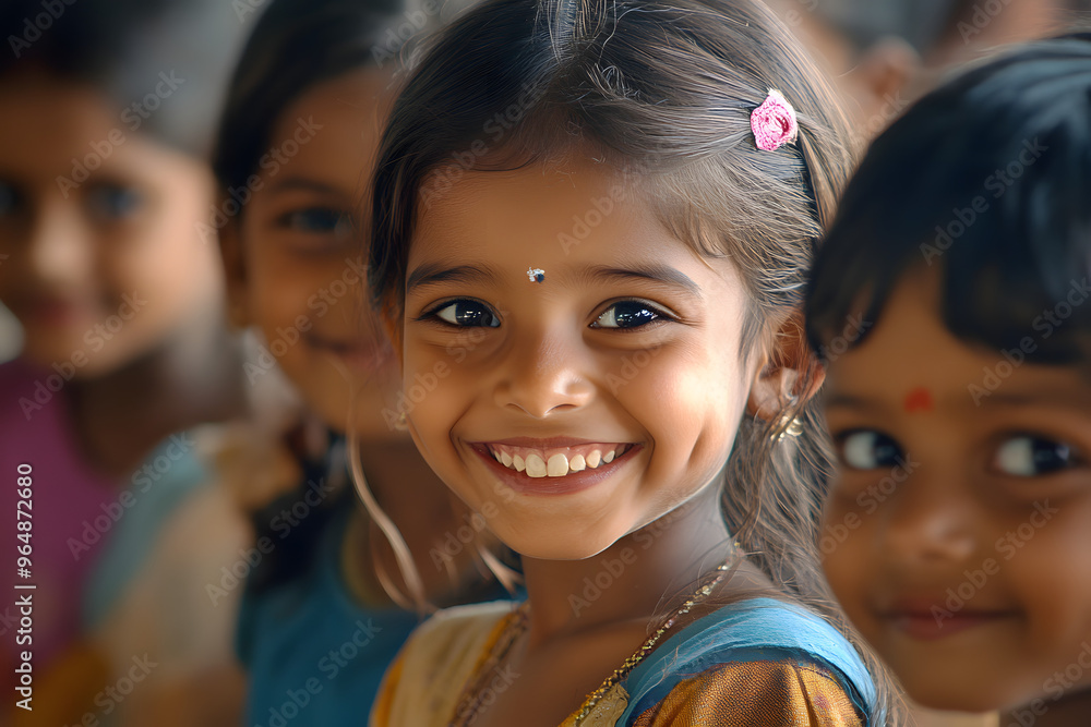 Portrait of Indian school girl in classroom, rural village with availability of education Portrait of Indian school girl in classroom, rural village with availability of education