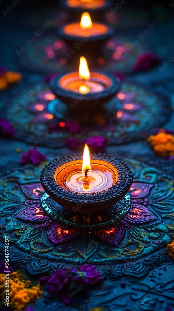 Glowing Diwali Lamp with Mandala Design Glowing Diwali Lamp with Mandala Design