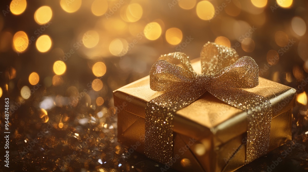 Gift box with gold blurred light. Gift box background Gift box with gold blurred light. Gift box background