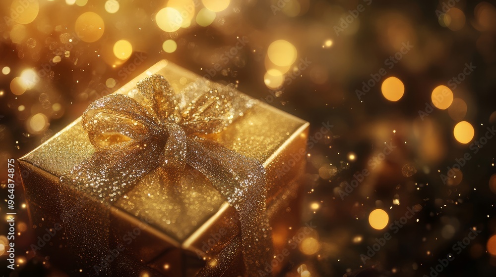 Gift box with gold blurred light. Gift box background Gift box with gold blurred light. Gift box background