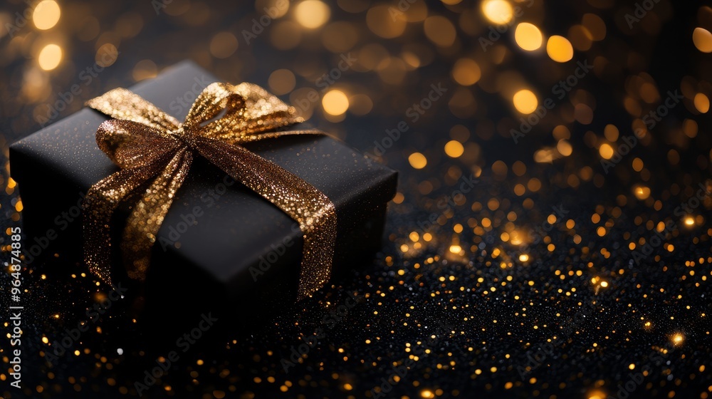 Gift box with gold blurred light. Gift box background Gift box with gold blurred light. Gift box background