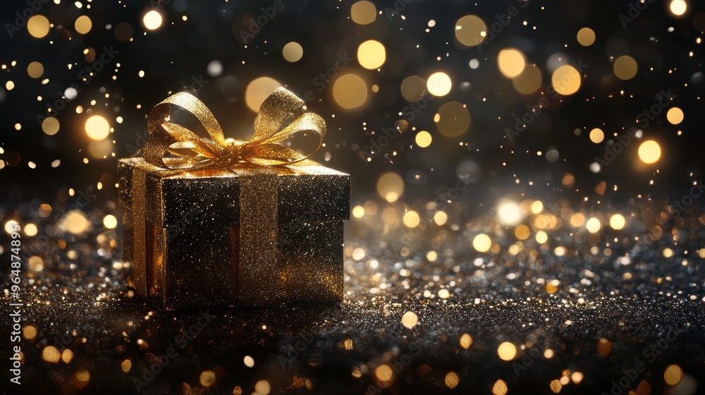 Gift box with gold blurred light. Gift box background Gift box with gold blurred light. Gift box background