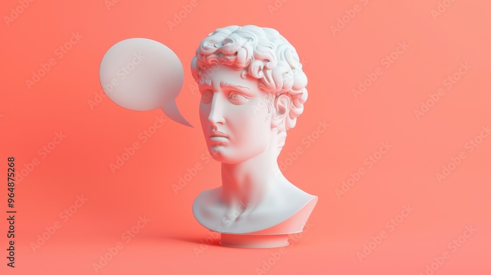 A modern design with a statue head and dialogue bubble conveying communication and news A modern design with a statue head and dialogue bubble conveying communication and news